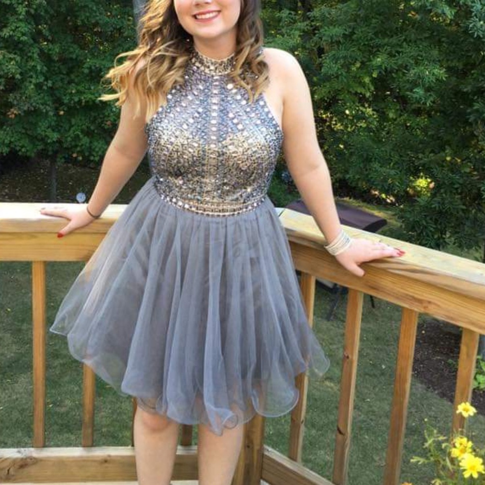 Grey two piece homecoming dress